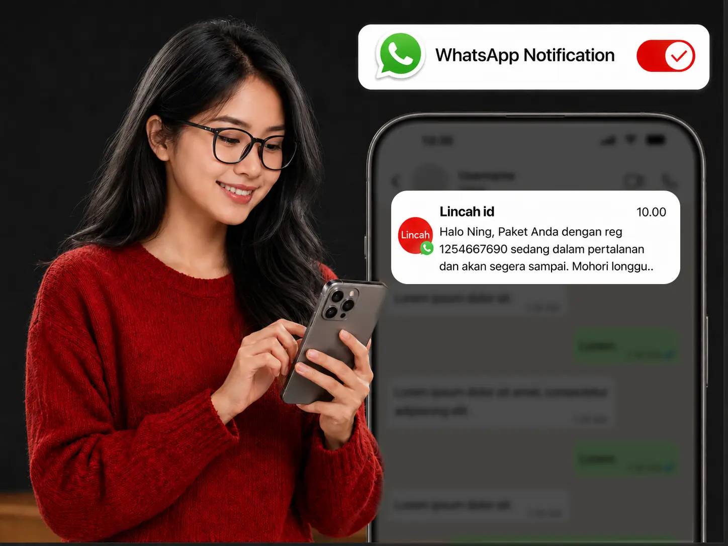 Notifikasi WhatsApp Lincah untuk penerima paket