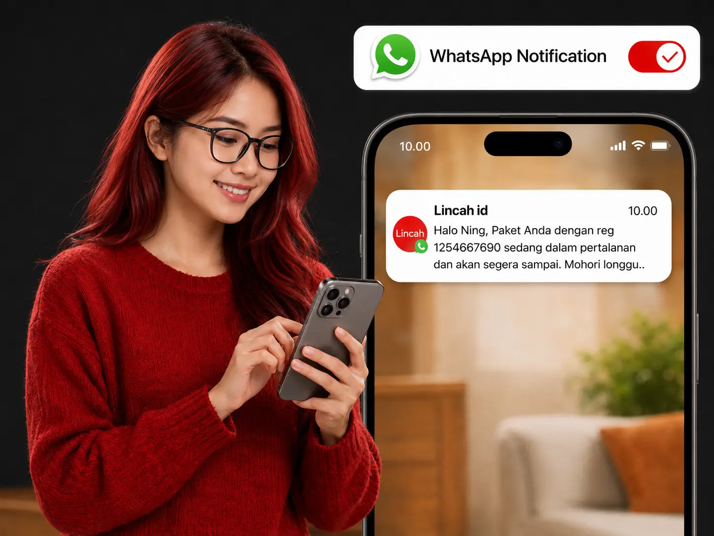 Notifikasi WhatsApp Lincah untuk penerima paket